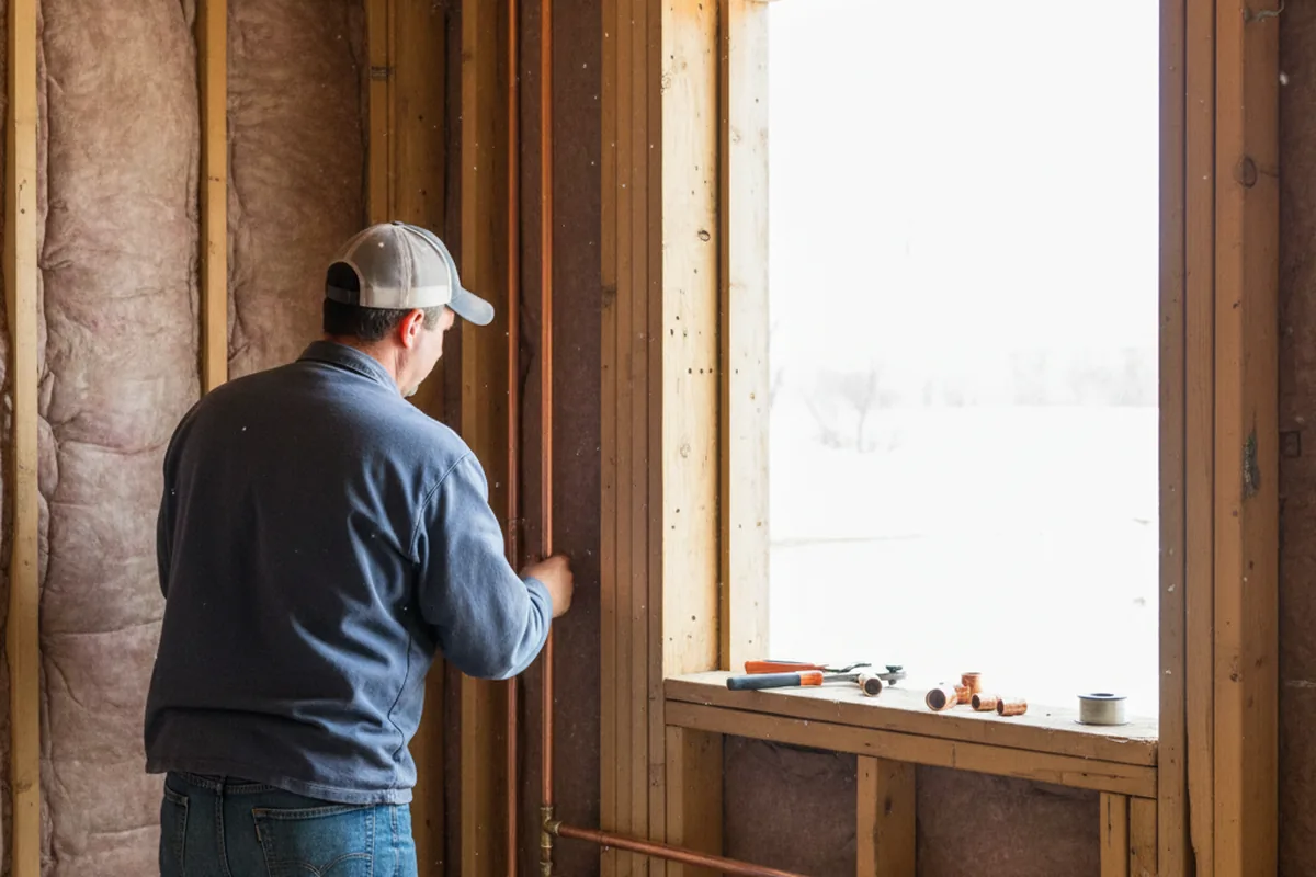 Licensed plumber running new copper supply lines in a Ellendale home